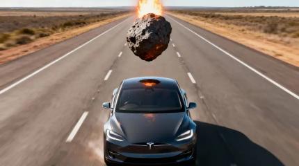 Автомобиль Tesla снова в центре громкой истории: В него на полном ходу, похоже, врезался... метеорит