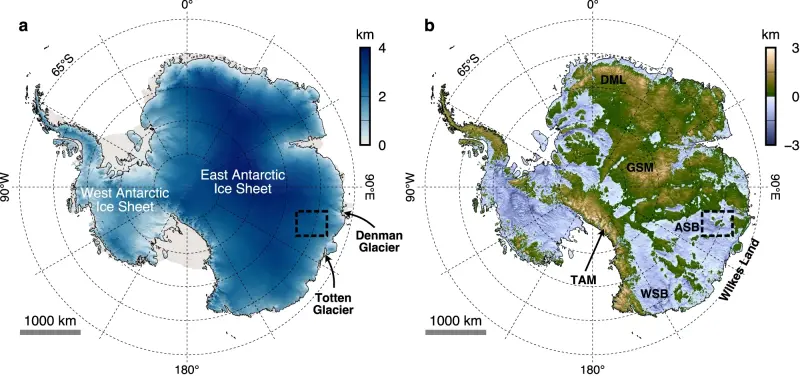Под ледяным щитом Антарктики сохранился древний речной ландшафт