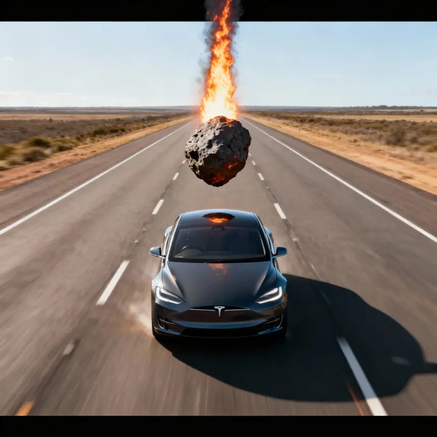 Автомобиль Tesla снова в центре громкой истории: В него на полном ходу, похоже, врезался... метеорит